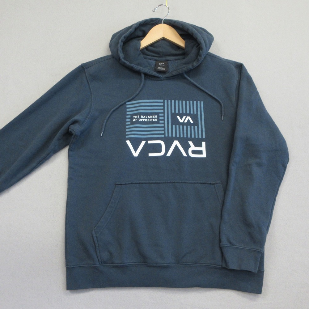 RVCA Hoodie‎ Mens M Blue-Green Balance of Opposites Fleece Pullover Surf Skate